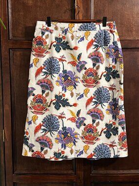 J CREW TEXTURED COTTON SKIRT SIZE 10 TAPESTRY PRINT